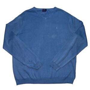 Johnnie-O Sweater Mens Size XXL Blue 100% Cotton V-Neck Pullover Knit Logo READ
